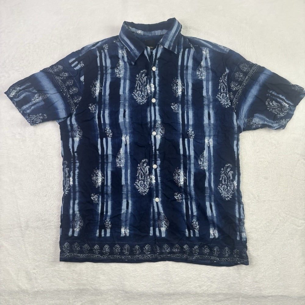 Y2K Mossimo Blue Paisley Short Sleeve Collared Button Up Shirt Men's Medium